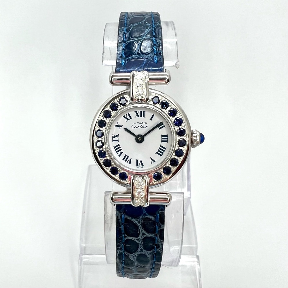 CARTIER VERMEIL COLISEE Quartz 24mm .23TVW DIAMONDS 1.1TCW Blue SAPPHIRES Watch